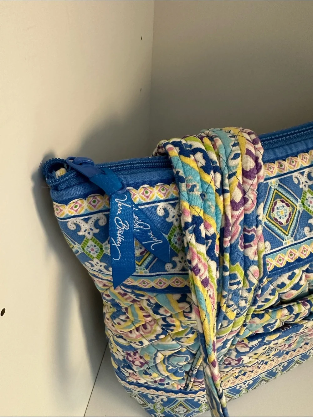 Vera Bradley Quilted Paisley Blue Floral Tote Bag Shoulder Purse Travel Everyday